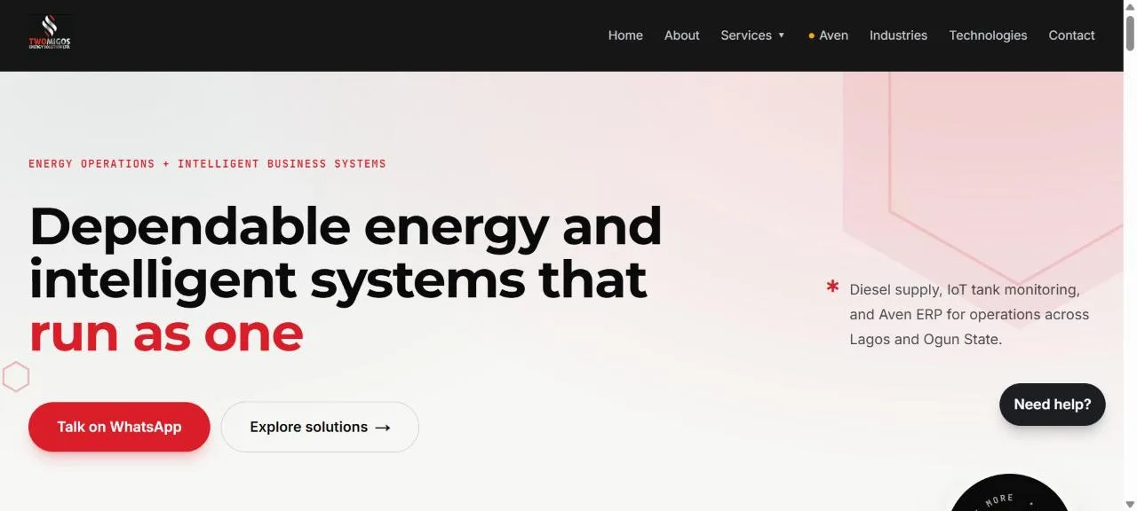 Twomigos Energy Solution — Energy & Industrial Services Web Design by Rangemax Tech