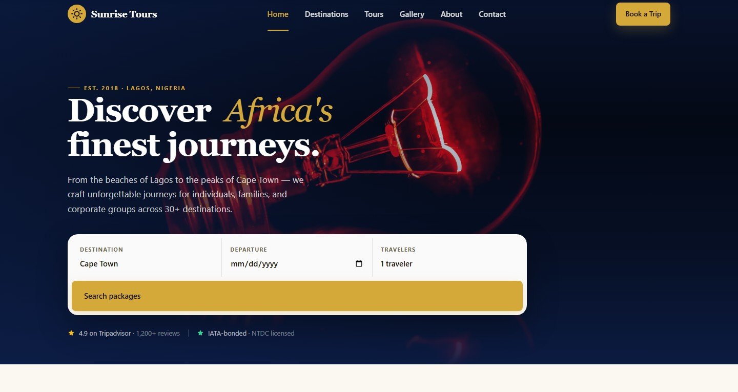 Sunrise Tours travel booking website designed and built by Rangemax Tech